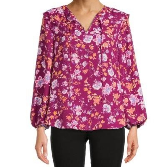 Cooper and Ella Floral Boho Peasant Blouse Size Medium - Picture 2 of 15